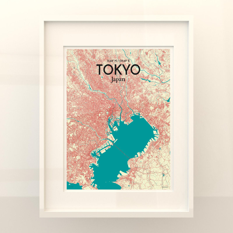 Tokyo City Map In Tricolour - No Frame Print, 20cm H x 16cm W x 0.05cm D