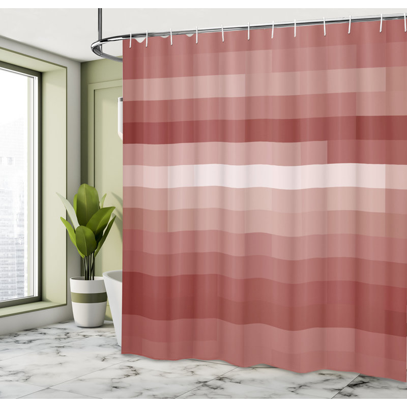 Striped Shower Curtain with Hooks Included, 69"H x 75"W, Coral Rose