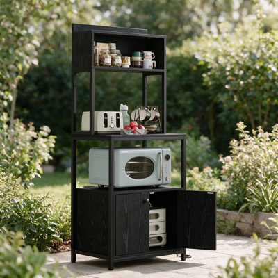 Industrial 5-Tier Kitchen Bakers Rack with Power Outlet, Microwave Oven Stand with Storage Cabinet, Coffee Cart, Standing Kitchen Storage Shelf