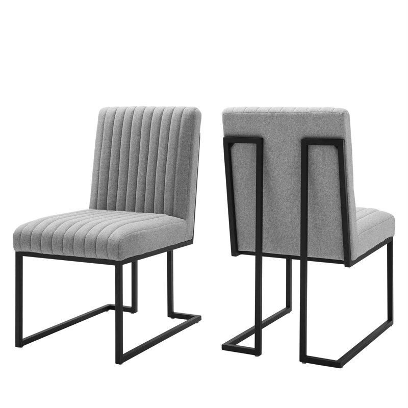 Indulge Channel Tufted Fabric Dining Chairs - Set of 2, Light Gray