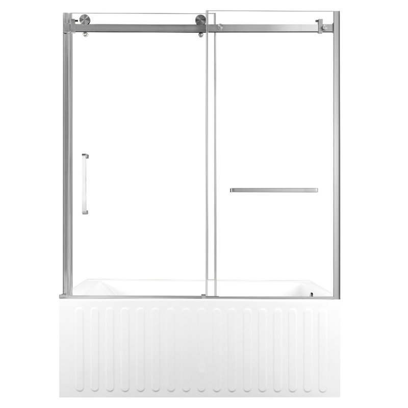 Kingston Brass 60-Inch Acrylic Rectangular 3-Wall Alcove Tub With Tub Door, Hand Drain, Right, Brushed Nickel