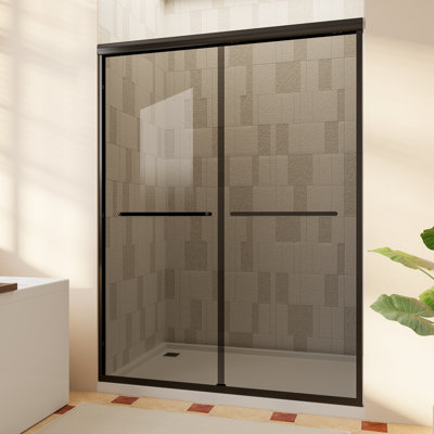 50" - 54" W x 70" H Double Sliding Shower Door with 1/4" (6mm) Gray Tempered Glass Explosion-Proof，Aluminum Frame and Silent Casters，Matte Balck