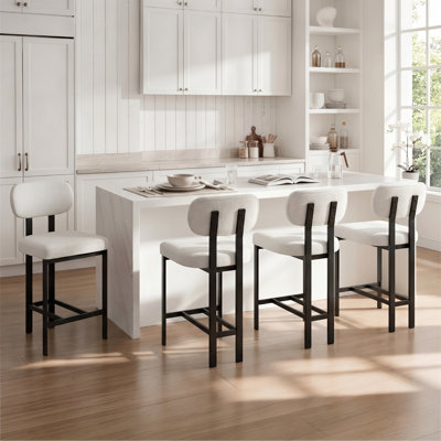 Ensemble de 4 tabourets de bar de 26 po avec tabourets de bar en tissu de hauteur comptoir et chaises de cuisine avec pieds en métal noir pour salle à manger / îlot de cuisine / bar