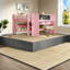Lit mezzanine multifonctionnel en bois rose avec rangement et tableau noir pour chambre d'enfant moderne