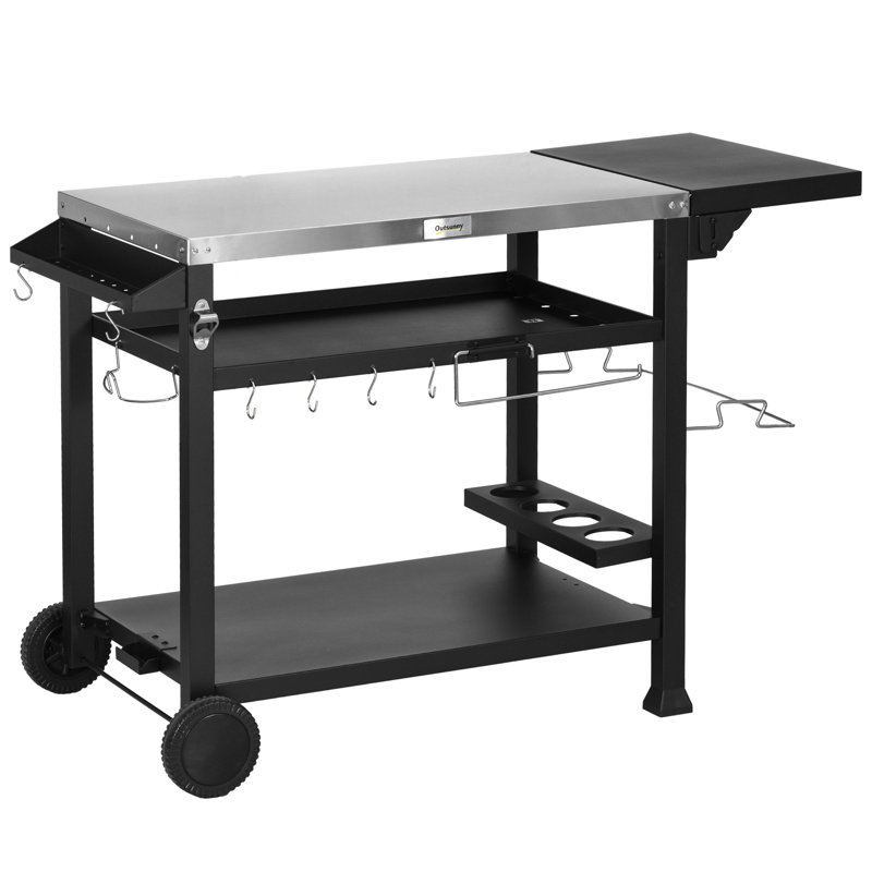 Stainless Steel Outdoor Grill Cart with Folding Side Table and Wheels