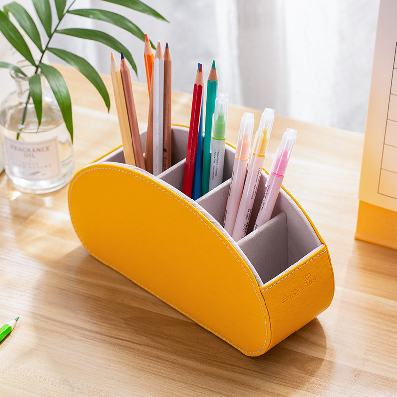 Boîte de rangement pour télécommande avec 5 compartiments en cuir de polyuréthane bleu multifonctionnel pour bureau avec rangement et télécommande pour lecteur multimédia, brosse, crayon, lunettes et fournitures de bureau