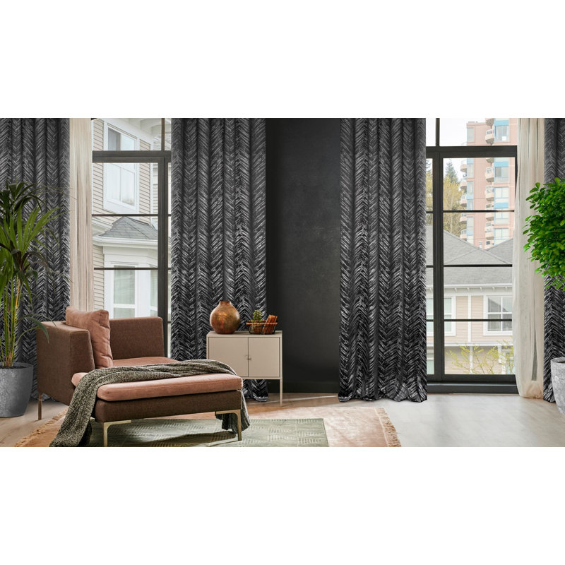 Adelya Blackout Curtains Single Panel, Black/Silver