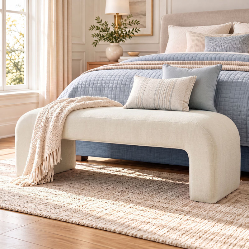 Banc rembourré Ichika, Chenille beige