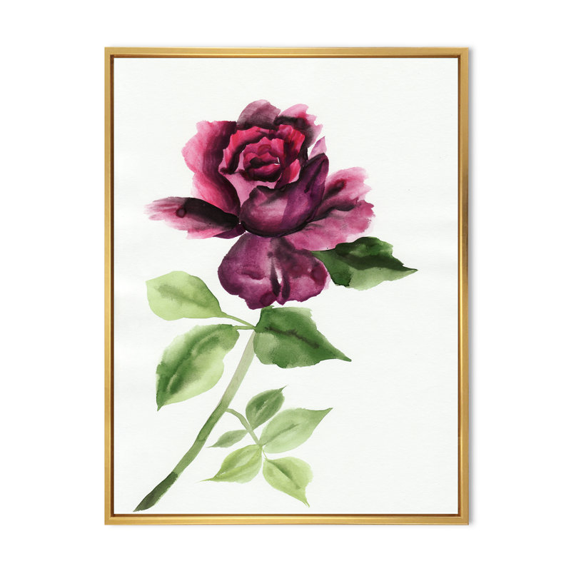 Rose rouge avec bourgeons - Art mural sur toile traditionnel, H 24 po x l 36 po x P 1 po, Toile encadrée flottante dorée