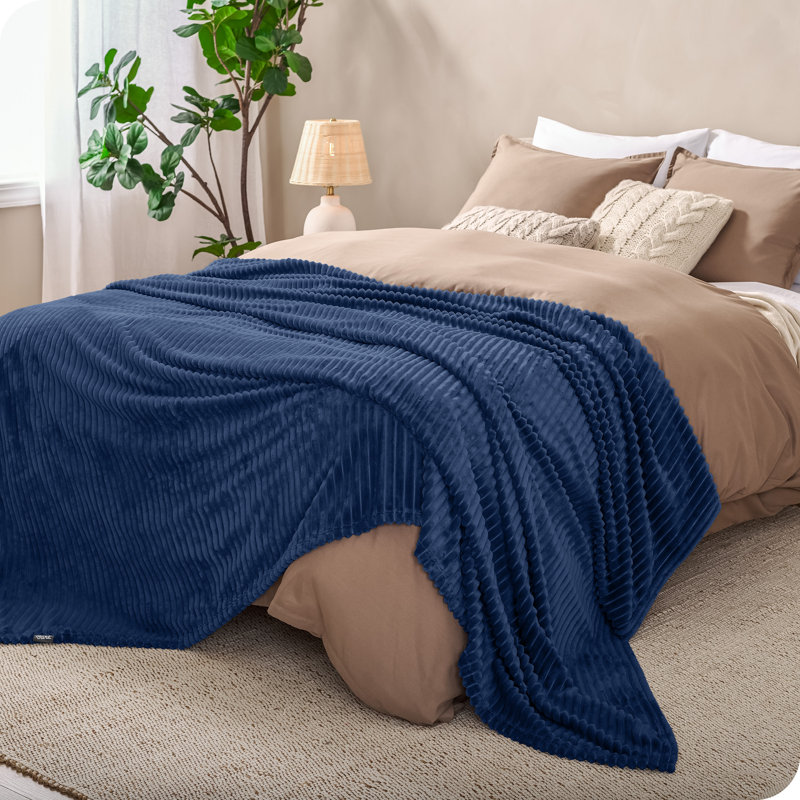 Ribbed Dark Blue Twin Microplush Fleece Blanket