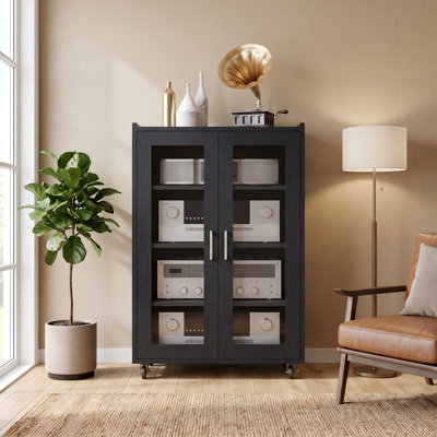 Armoire de rangement multimédia, meuble audio-vidéo, armoire stéréo avec 4 tablettes réglables en hauteur, 