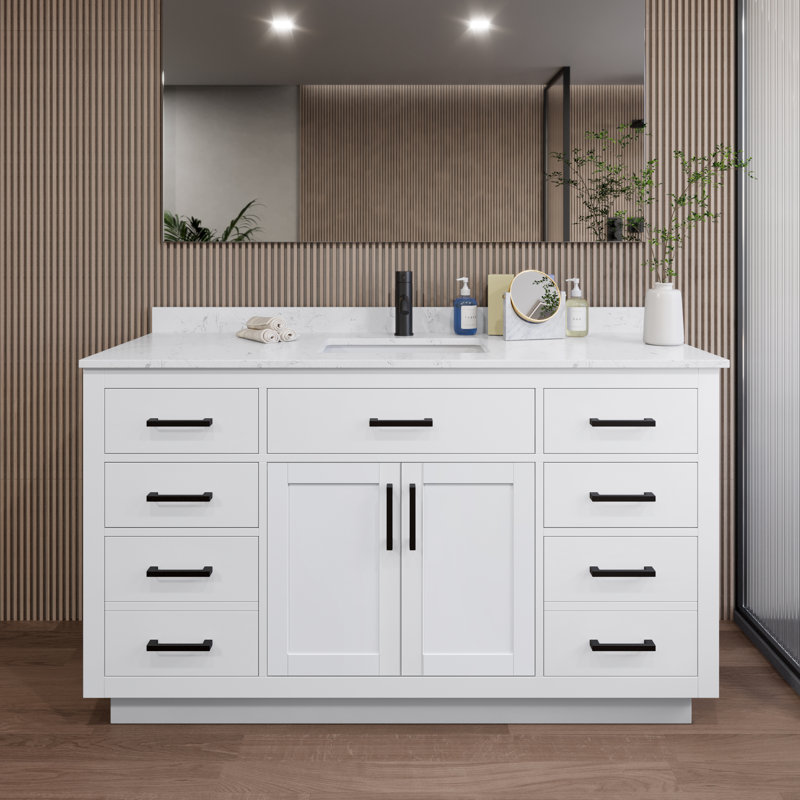 Beckett TK 60'' W Single Vanity, White, Carrara Cultured Marble, Matte Black