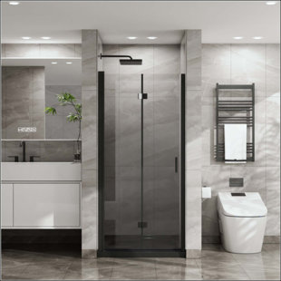 Frameless Glass Shower Door Bifold  Tempered Clear Glass Pivot Swing Shower Panel, Foldable