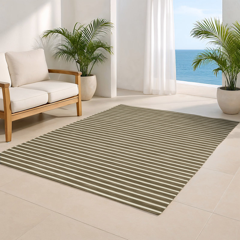 Tapis intérieur / extérieur brun HorizontalStripes, Rectangulaire 8 pi x 10 pi