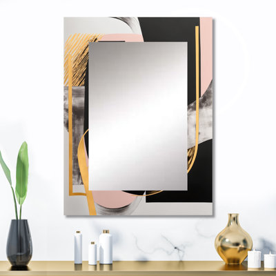 Art déco I rose et doré - miroir mural unique transitionnel, miroir rose, art imprimé en métal