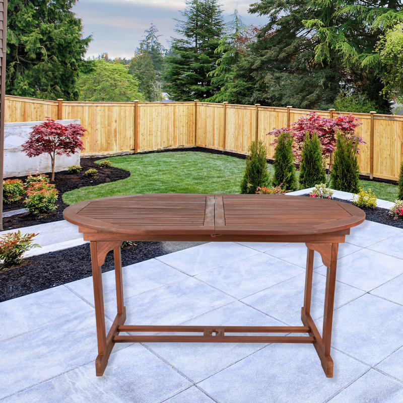Oval Acacia Wood Folding Patio Dining Table with Brass Hardware