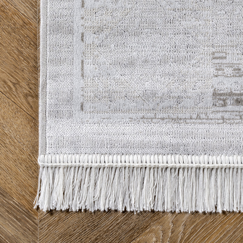 Venice Fringed Silver Area Rug, Rectangle 10' x 14' 4"