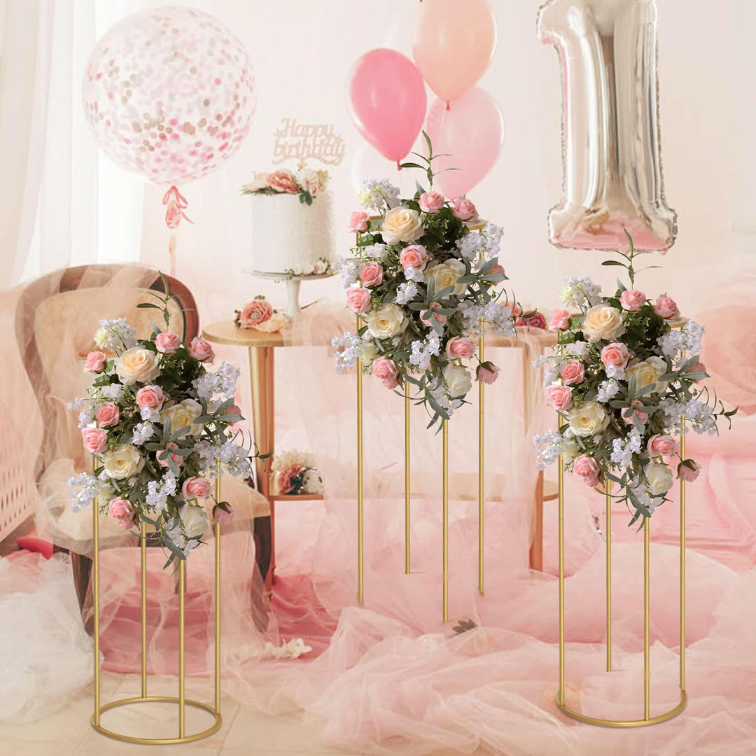 Gold Metal Plant Stand, 3 Pcs Tall Cylinder Pedestal Stands for Parties and Weddings, Gold Round Cylinder Tables for Living Room and Patio Decor