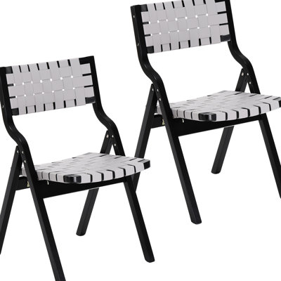 Chaises pliantes en bois pour salle à manger et jardin, ensemble de 2 - Assise et dossier rembourrés tressés, noir et gris, style bohème moderne, idéales pour la cuisine, le salon ou toute autre pièce.