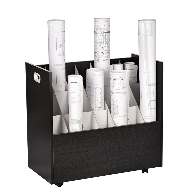 Black Mobile Wood Roll File with 21 Slots