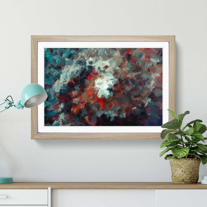 Passion of Flowers in Abstract - Picture Frame Painting Print, 36cm H x 48cm W x 2cm D, Oak Framed