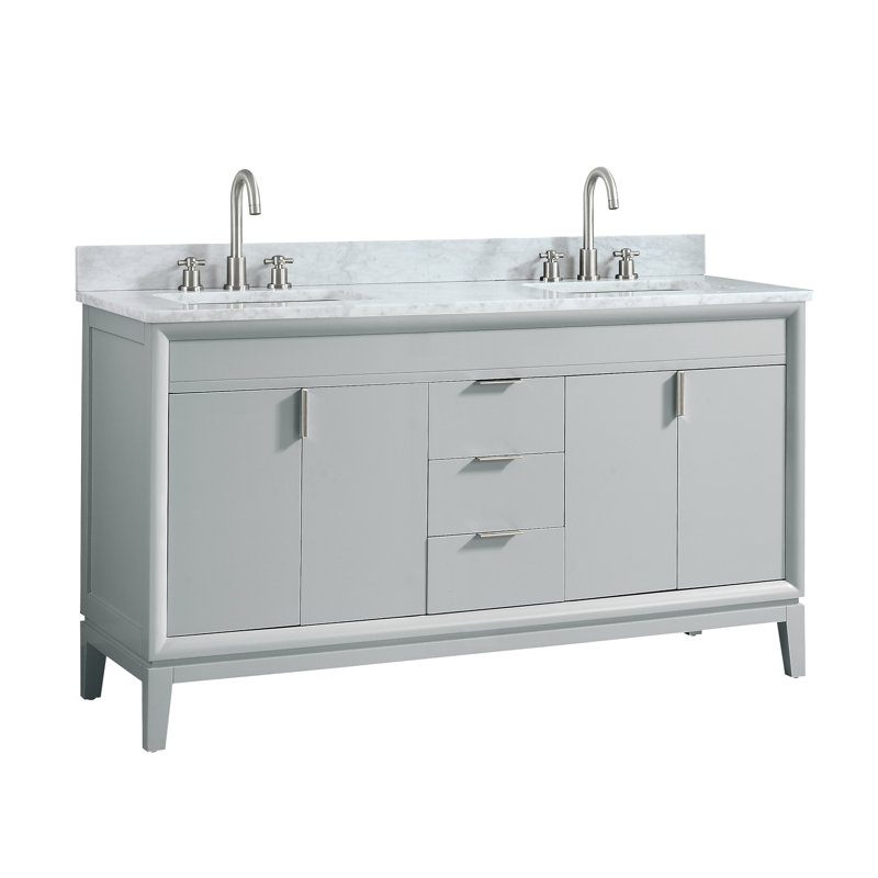 Emma 73'' Double Bathroom Vanity with Marble Top, Carrera White Marble, Dove Gray