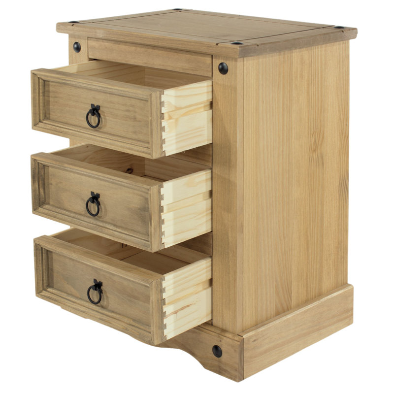 Mauldin 3 Drawer Bedside Table, Brown