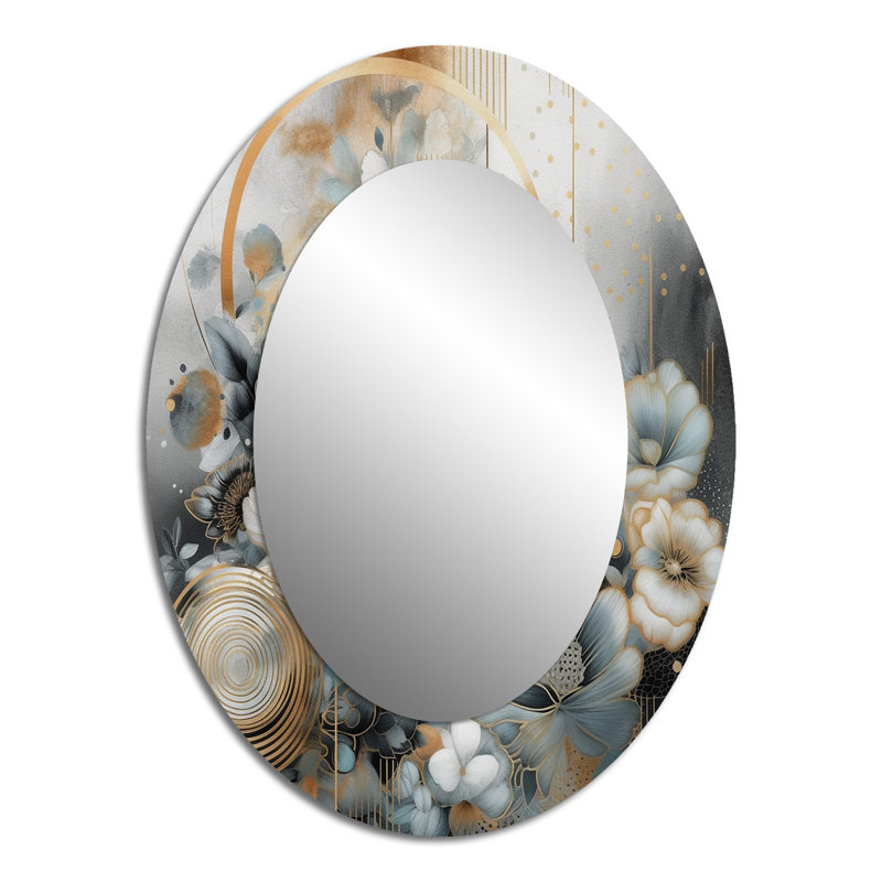 Golden Golden Silky Flower Design II - Miroir mural traditionnel ovale, 40 po x 30 po