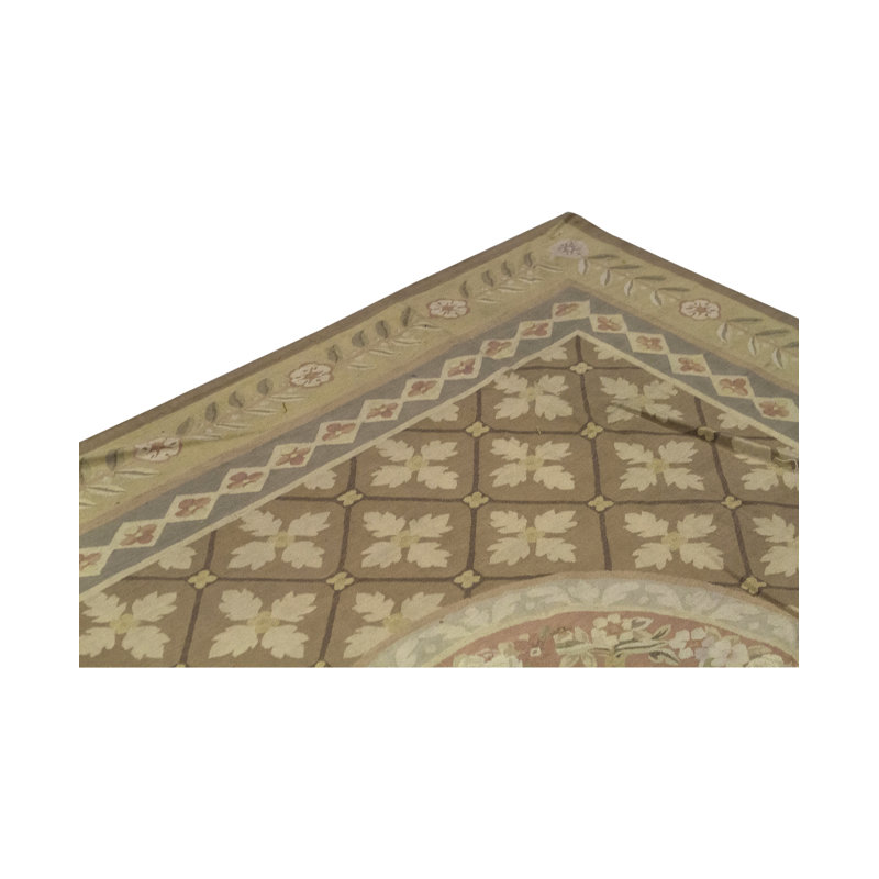 Tapis carré crème et taupe noué à la main de haute qualité