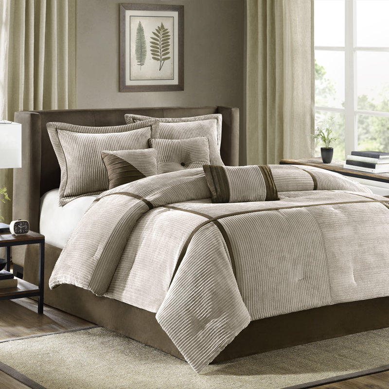 Ensemble d'édredon en velours côtelé 7 pièces Dallas, Édredon grand + 6 pièces supplémentaires, Beige