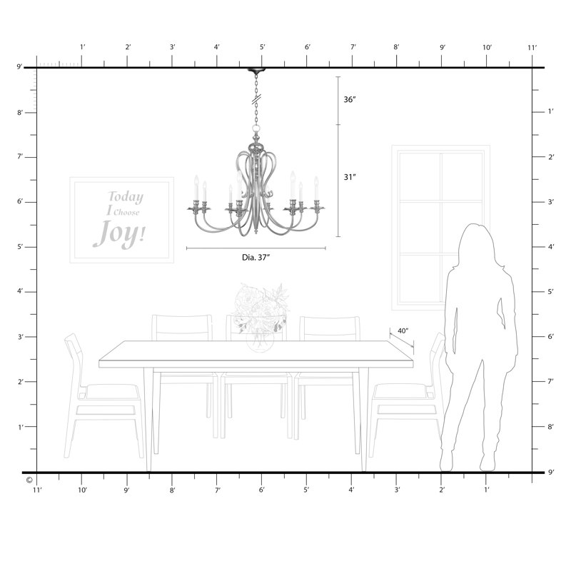 Lustre style chandelier à 8 lumières Wilbourn, Laiton antique