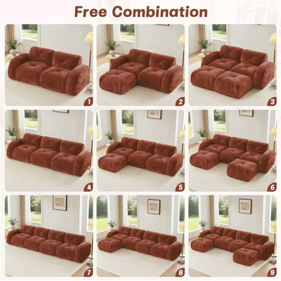 Ensemble de canapé 2 pièces Canapé confortable, ensemble de canapé 2 places + 3 places, canapé à assise profonde, tissu de velours doux, fond en éponge haute densité 32D, aucun assemblage requis, ensemble de canapé moderne pour le salon, brun rouge