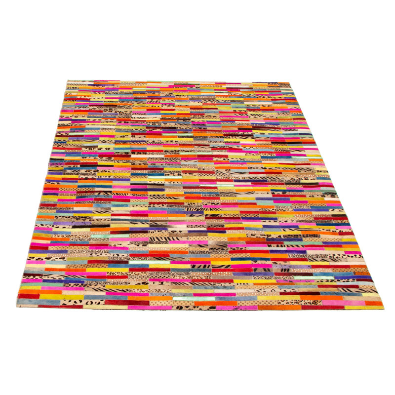 Tapis rouge / orange en cuir de vache fabriqué à la main Arup