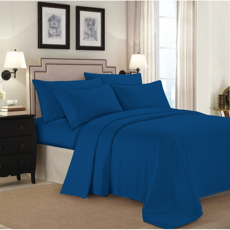 Ensemble de draps 100% coton jersey, Bleu, Très grand