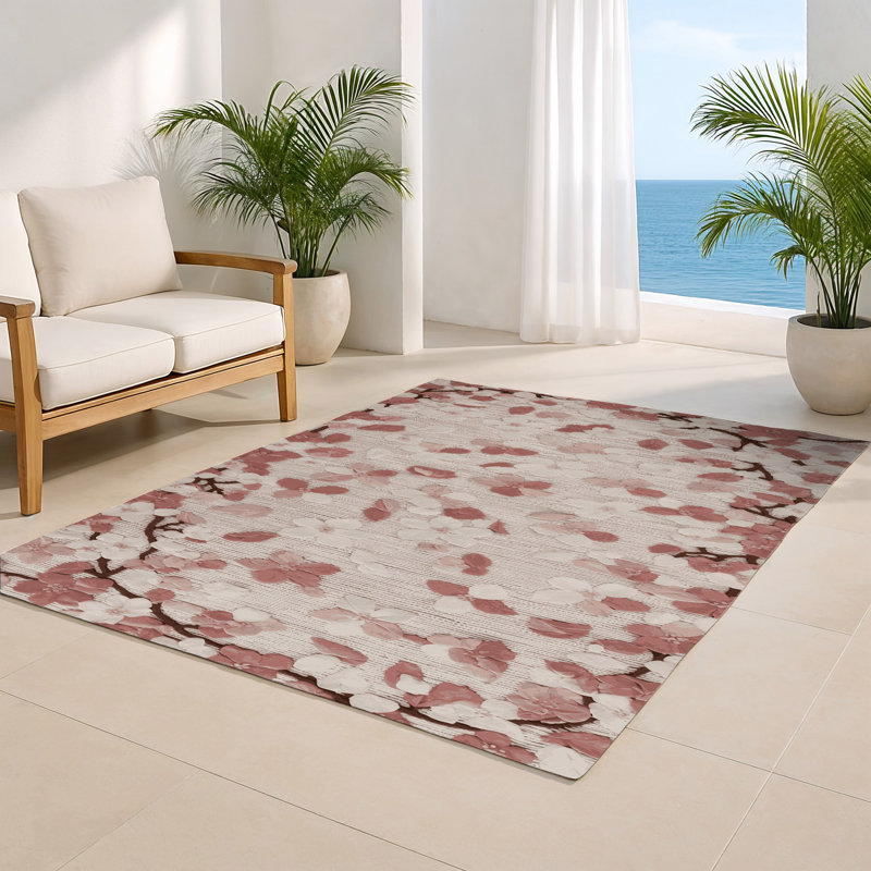 Tapis d'intérieur et d'extérieur gris Botanical, Rectangulaire 8 pi x 10 pi