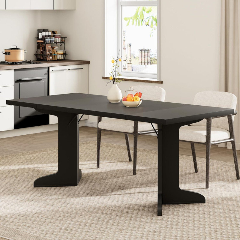71" Modern Farmhouse Dining Table for 6-8, Rectangular Wood Table with Thick Top & Sturdy Legs, Commercial Grade for Restaurant, Kitchen, Office