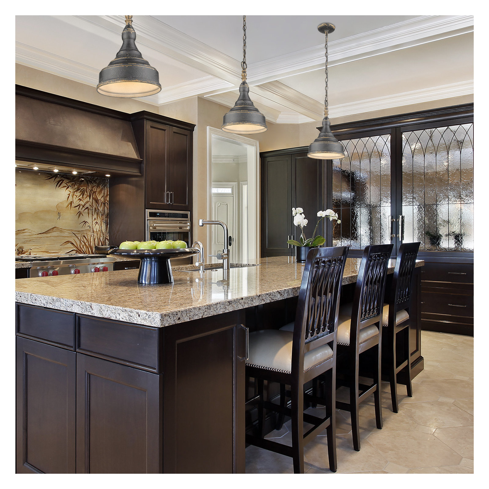 Claudette Single Light Steel Dimmable Pendant, Antique Black Iron