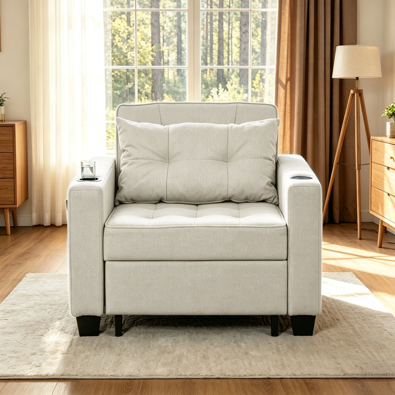 Jaylon Upholstered Linen Convertible Chair, null