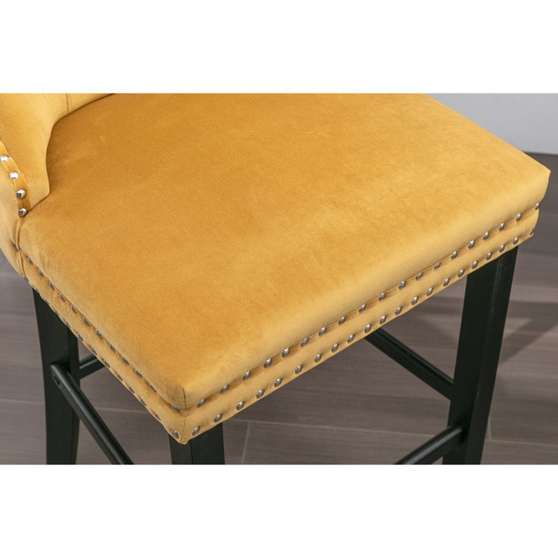 Velours contemporain avec panneau intérieur multicouche, fabrication en bois massif - de 2 élégantes chaises de bar rembourrées en acier à garniture en acier