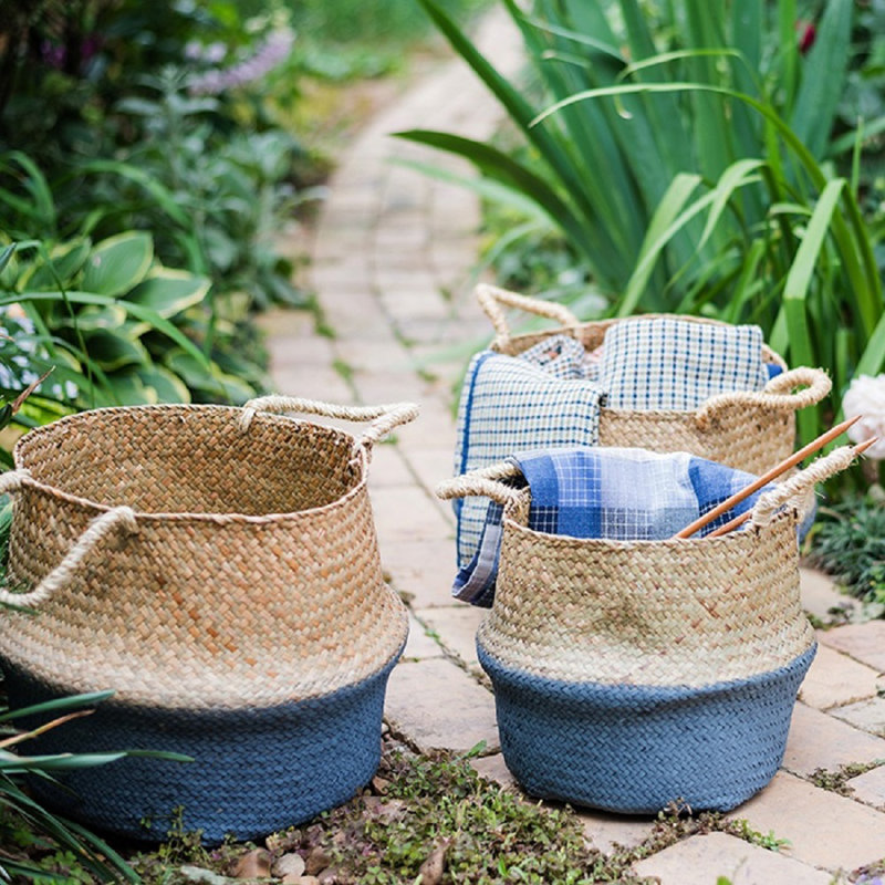 Panier en osier, H 13,4 po x l 13,4 po x P 11,4 po, Bleu