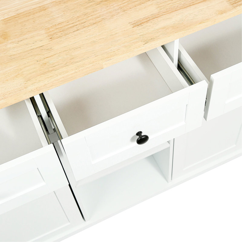White Kitchen Cart With Cabinet Door Storage And Modern Look Storage, Drop Countertop & Metal Support,, White