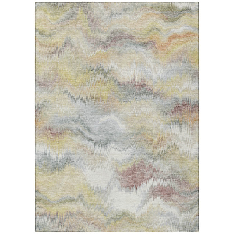 Machine Washable Indoor/Outdoor London ACN2258 Swirls Rug, Rectangle 8' x 10'