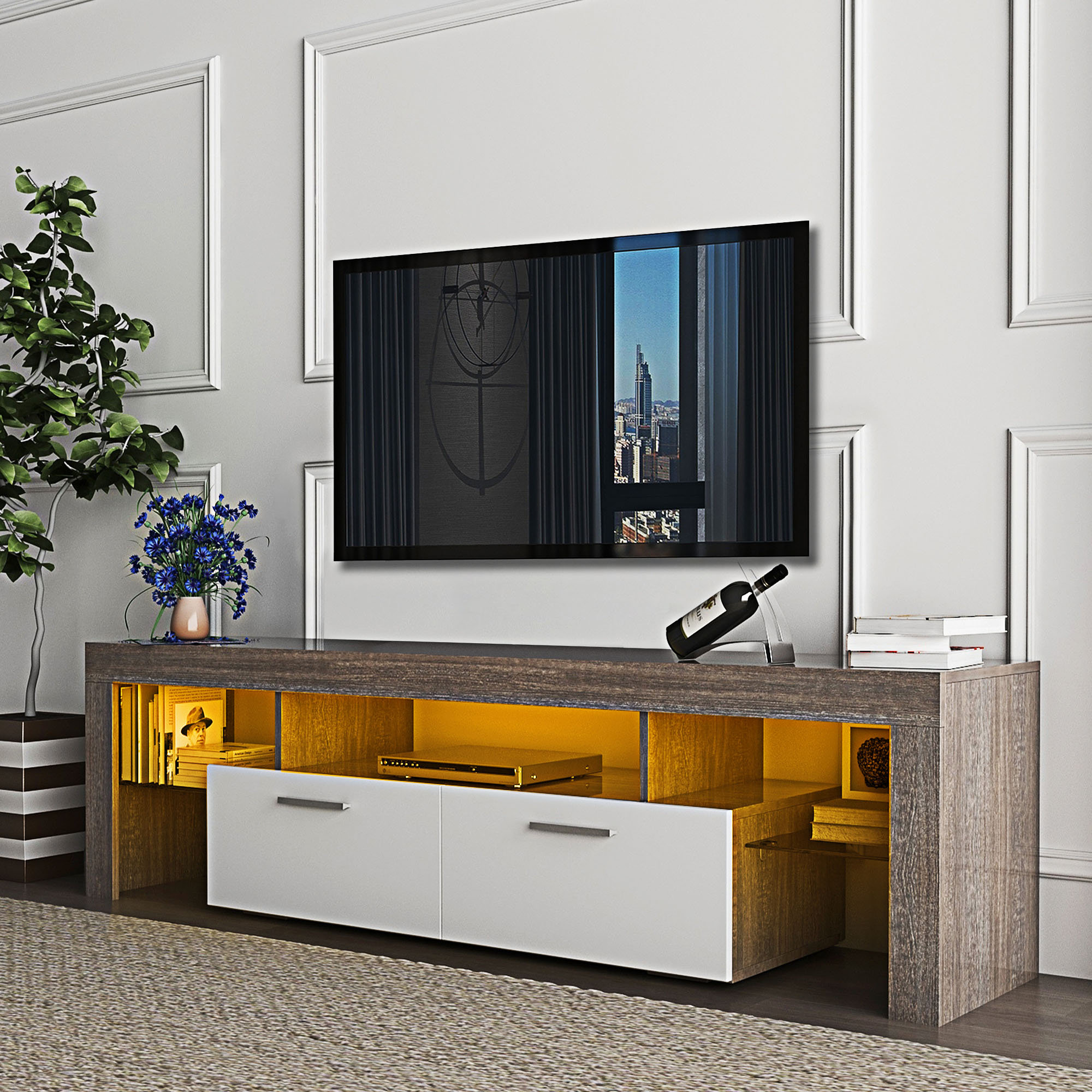 Wrought Studio™ TV Stand TV Cabinet with LED Lights | Wayfair