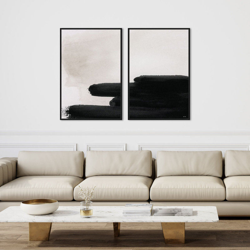 Degrade En Negro Set of 2 Hand-applied Heavy Gel Top Coat Abstract Floater Frame by Oliver Gal