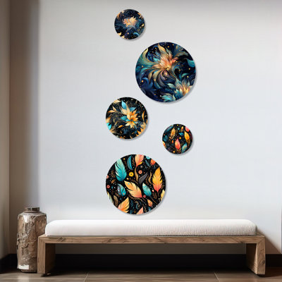 Tauryn - Floral Bohemian Round Wall Art Set Of 5