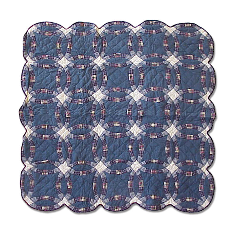 Blue Double Wedding Ring Quilted Throw Blanket