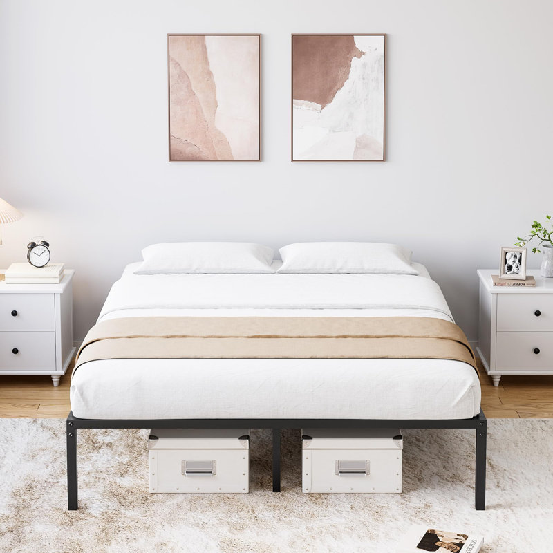 Metal Bed Frame Twin Platform Bed Frame No Box Spring Needed, Sturdy Heavy Duty Bed Frame, Easy Assembly, 16inch Queen
