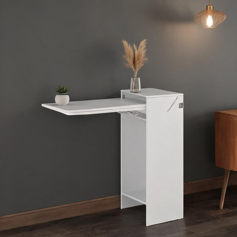 Armoire de bureau murale pliable avec tablettes 42,6 pouces, MDF blanc pur