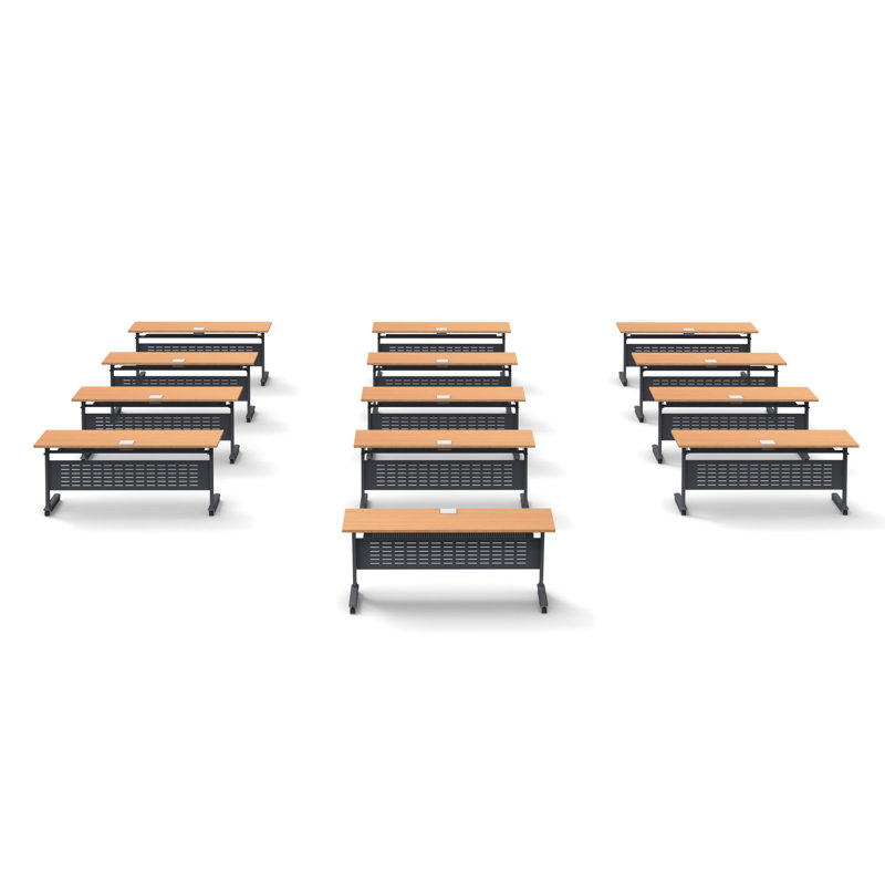 Tables Training Meeting Seminar Classroom 13Pc Beech Folding Industrial Caster Z-Base. Tables Connect.  Modesty Panel, Shelf, Power+Usb Outlet. Fold+Nest For Storage (Seating Not Included).