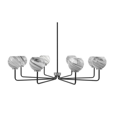 Lustre 8 lumières Amarmula, noir mat et finition graphite, verre tourbillon onyx de 5,75 po